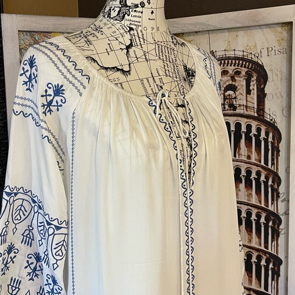 Mykonos 5 Star ⭐️ Favorite Boho Embroidered Long Maxi Gown In Cotton + Linen - Picture 5 of 15